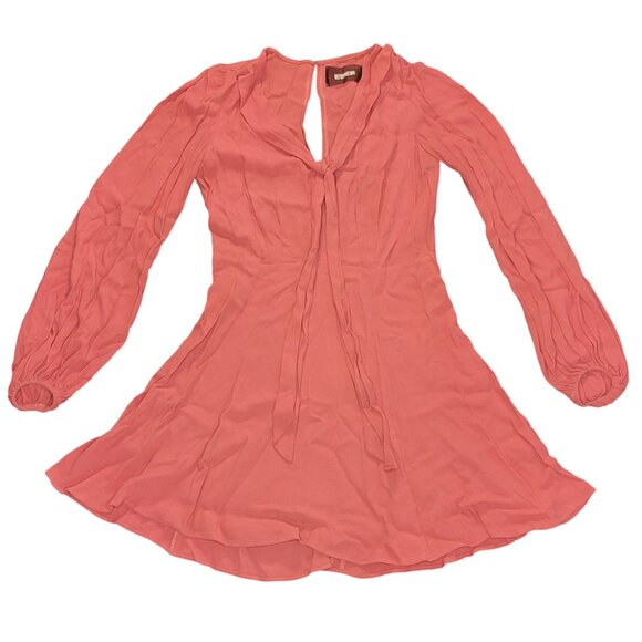 Reformation Dresses & Skirts - Reformation Women Dress Sz 6 Coral Pink Long-Sleeve Mini Flowy Skirt Tie Front